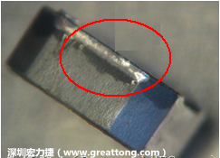 使用錫(Sn)鍍層的電源電感器(Power Inductors)，經(jīng)過推力測試后，其焊點還保留在零件的端點上，所以推力比較高。