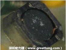 使用銀(Ag)鍍層的電源電感器(Power Inductors)，經(jīng)過推力測試后，零件端點上已經(jīng)看不到任何鍍層的痕跡了，所以其耐推力就比較小。