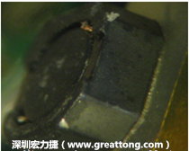 使用銀(Ag)鍍層的電源電感器(Power Inductors)，經(jīng)過推力測試后，零件端點上已經(jīng)看不到任何鍍層的痕跡了，所以其耐推力就比較小。