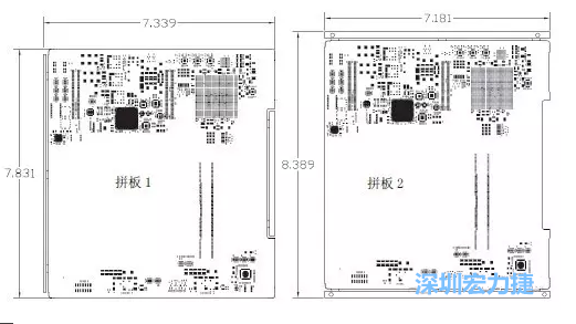 如圖11所示在兩種拼板中PCB單元的邊條位置不同，拼板1中邊條在長(zhǎng)邊方向，而拼板2中邊條在短邊方向-深圳宏力捷