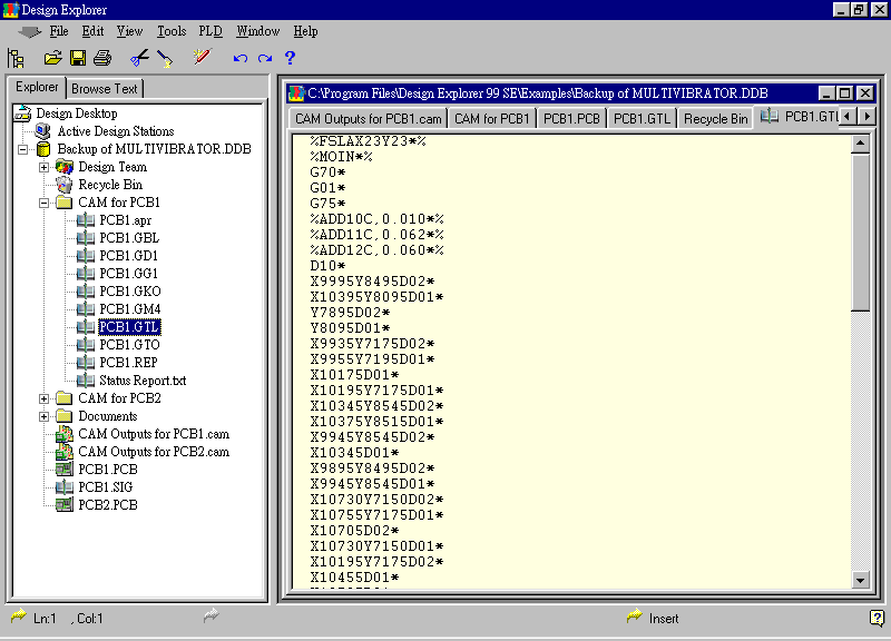 要檢查各Gerber輸出文件，則在瀏覽器中打開CAM Output for PCB1，即可看到一系列Gerber輸出文件。