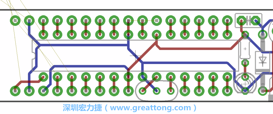 如果可以的話盡量讓接地線保持在電路板的背面，這樣它們就可以在可能范圍內(nèi)和最大的接地面連結(jié)在一起。