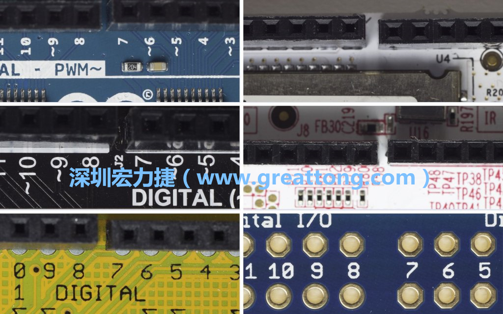 各種不同尺寸的Arduino上第7、8腳位的間距。