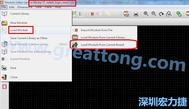 進(jìn)入Module Editor去載入其他Footprint(Module)進(jìn)來(lái)， 從目前的Active library (不過(guò)要先選取一個(gè)Current library ) 載入Module 或從目前正在編輯的PCB載入Module。